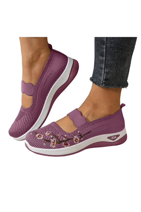 Orthopedic Walking Shoes for Women Comfortable Flower Embroidered Arch Support Slip on Sports Loafers