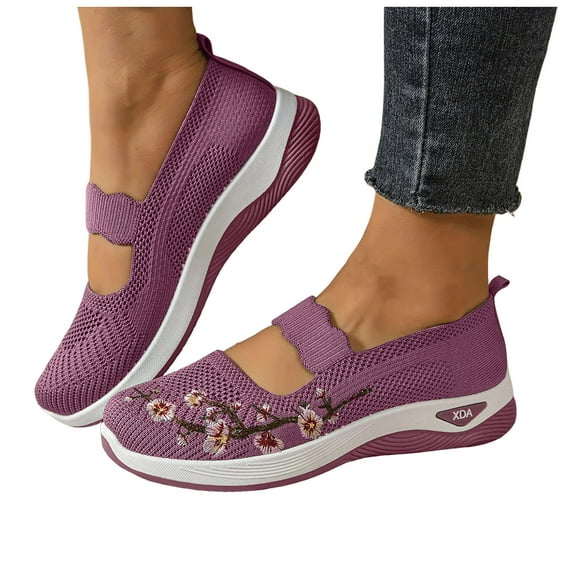 Orthopedic Walking Shoes for Women Comfortable Flower Embroidered Arch Support Slip on Sports Loafers