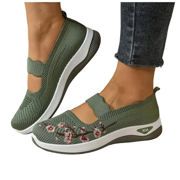 Orthopedic Walking Shoes for Women Comfortable Flower Embroidered Arch Support Slip on Sports Loafers