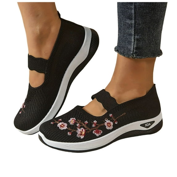 Orthopedic Walking Shoes for Women Comfortable Flower Embroidered Arch Support Slip on Sports Loafers
