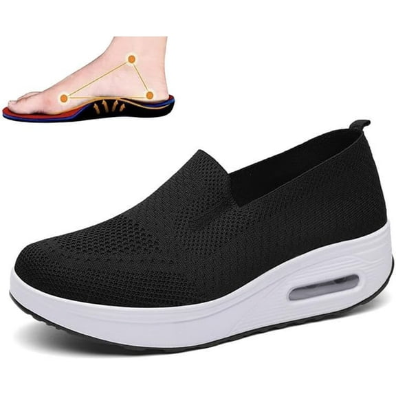 Orthopedic Walking Shoes for Women, Non-Slip Air Cushion Lightweight Comfort Breathable Platform Mesh Slip On Sneakers