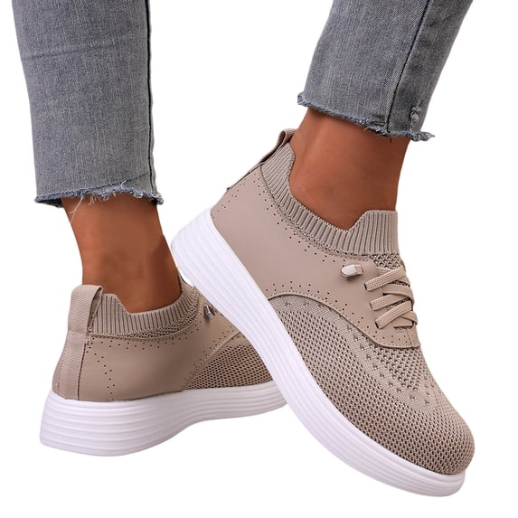 Orthopedic Walking Shoes for Women Woven Breathable Mesh Sneakers Lightweight Non Slip Arch Support Slip on Flat Shoes Khaki Size 7.5
