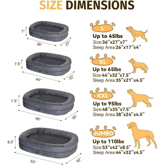 Orthopedic Washable Large Dog Bed: Waterproof Pet Bed with Bolsters - Removable Washable Cover for L  XXL Large Sized Dog Bed - Non-Slip Bottom