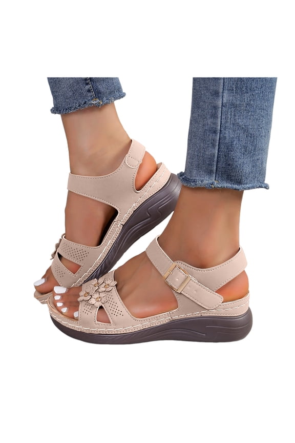 Orthopedic Wedge Dressy Sandals for Women 2025 Comfortable Leather Flower Platform Walking Sandals