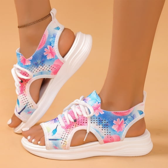 Orthopedic Wedge Sandals for Women 2026 Summer Dressy Open Toe Breathable Mesh Lace Up Wedge Wide Width Sneaker Comfortable Casual Ankle Strap Walking Outdoor Beach