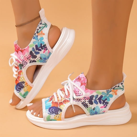 Orthopedic Wedge Sandals for Women 2026 Summer Dressy Open Toe Breathable Mesh Lace Up Wedge Wide Width Sneaker Comfortable Casual Ankle Strap Walking Outdoor Beach