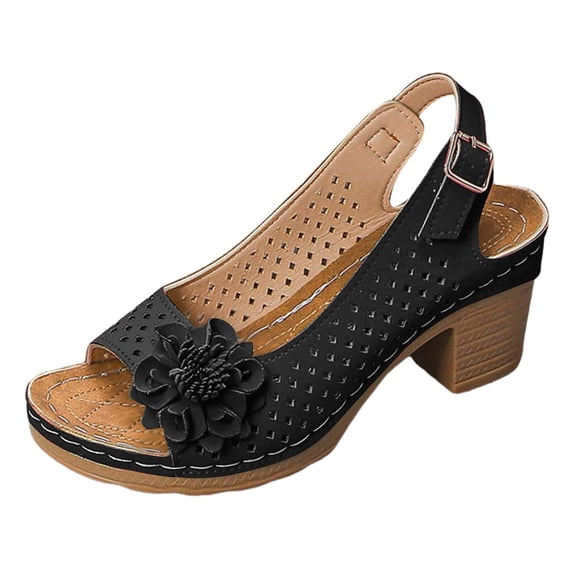 2025 Chunky Heel Sandals Women Ankle Strap Open Toe Casual Summer Breathable