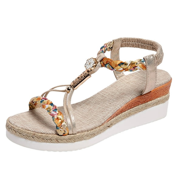 Orthopedic Wedge Sandals for Women Summer Dressy Womens Low Wedges Heels Sandal Shoes Wide Width Comfort Walking Non Slip Casual Beach Platform Sandals Ankle Elastic Bohemian Woven Sandals