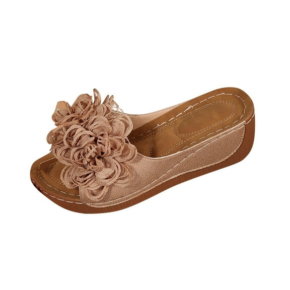 Orthopedic Wedge Sandals for Women,Womens Summer Sandal Dressy Flowers Open Toe Platform Sandals Casual Walking Slip on Slippers Boho Beach Dress Shoe Comfortable Outdoor Shoes