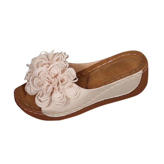 Orthopedic Wedge Sandals for Women,Womens Summer Sandal Dressy Flowers Open Toe Platform Sandals Casual Walking Slip on Slippers Boho Beach Dress Shoe Comfortable Outdoor Shoes