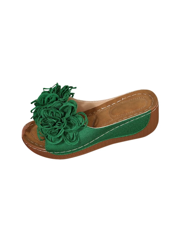 Orthopedic Wedge Sandals for Women,Womens Summer Sandal Dressy Flowers Open Toe Platform Sandals Casual Walking Slip on Slippers Boho Beach Dress Shoe Comfortable Outdoor Shoes