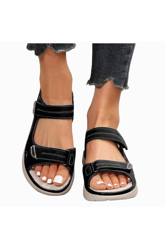 Orthopedic Wedge Sandals for Women 2026 Dressy Summer Comfortable Walking Slides Shoes Slippers Lightweight Platform Slip on Slippers Black-2 Size 7