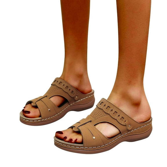 Orthopedic Wedge Sandals for Women Dressy Slip on Wedges Sandals with Arch Support, Casual Comfortable Summer Beach Walking Shoes