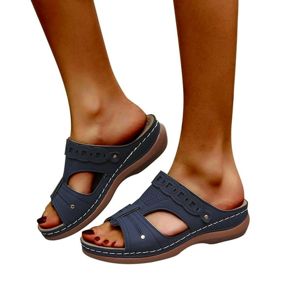 Orthopedic Wedge Sandals for Women Dressy Slip on Wedges Sandals with Arch Support, Casual Comfortable Summer Beach Walking Shoes