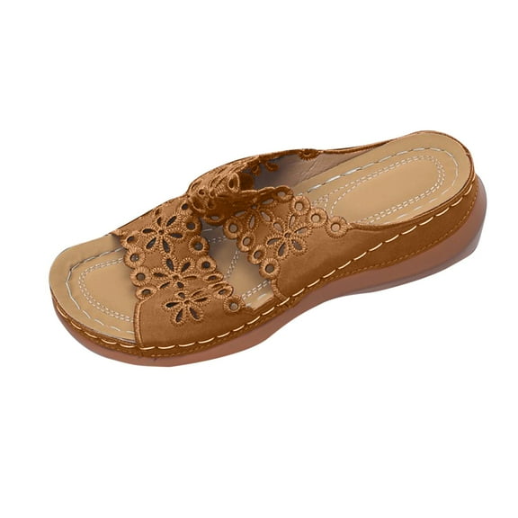 Orthopedic Wedges Sandals for Women with Arch Support,Dressy Summer Comfortable Open Toe Two Strap Flower Orthotic Wedge Sandals Cushion Slip On Lightweight Beach Slip-On Slippers