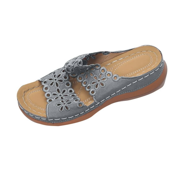 Orthopedic Wedges Sandals for Women with Arch Support,Dressy Summer Comfortable Open Toe Two Strap Flower Orthotic Wedge Sandals Cushion Slip On Lightweight Beach Slip-On Slippers