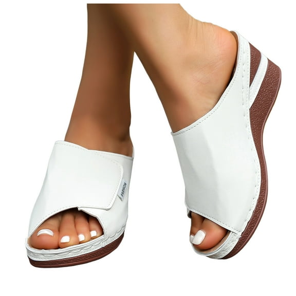 Orthopedic Wedges Slides Sandals for Women 2025 Trendy Simple Leather Platform Dress Slip on High Heels
