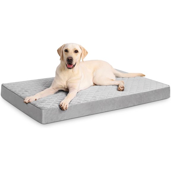 Orthopedic XL Dog Beds Large Sized Dog Waterproof Bed with Removable Washable Cover and Non-Slip Bottom, Quilting Pet Mattress for Crate, 41x27 Inch, Light Gray