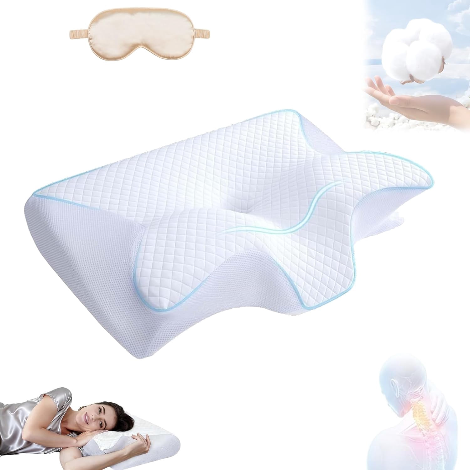 Orthosleep Almohada Cervical, Luxury Dream Pillow, Cervical Neck Pillow for Sleeping, Premium Memory Foam Pillows, Ergonomic Pillows Side Sleeper, for Side, Back, Stomach Sleepers