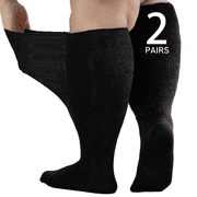 Wide Diabetic Socks for Men Women Plus Size, Extra Long Edema Sock with Thickened Sole, Non-Binding Loose Fit Socks for Swollen Feet, Lymphedema,Neuropathy- 2 Pairs Black