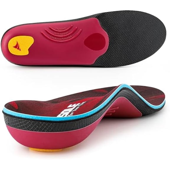 Orthotic Insole for Men Women,Plantar Fasciitis Arch Support Insole,for Flat Feet,Metatarsalgia,Heel Pain,Shock Absorption Comfortable Inserts (Red and Black, UK-11-29.4cm(11.6in))