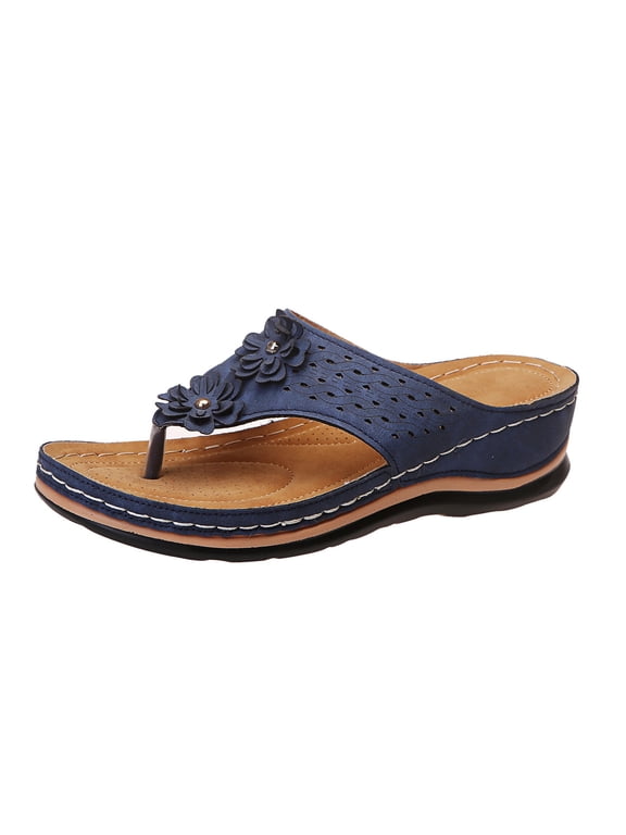 Orthotic Sandals For Women Womens Sandals Comfortable Slip on Flat Sandals Ladies Soft Cushion Fashion Yoga Mat Slippers Blue 7.5