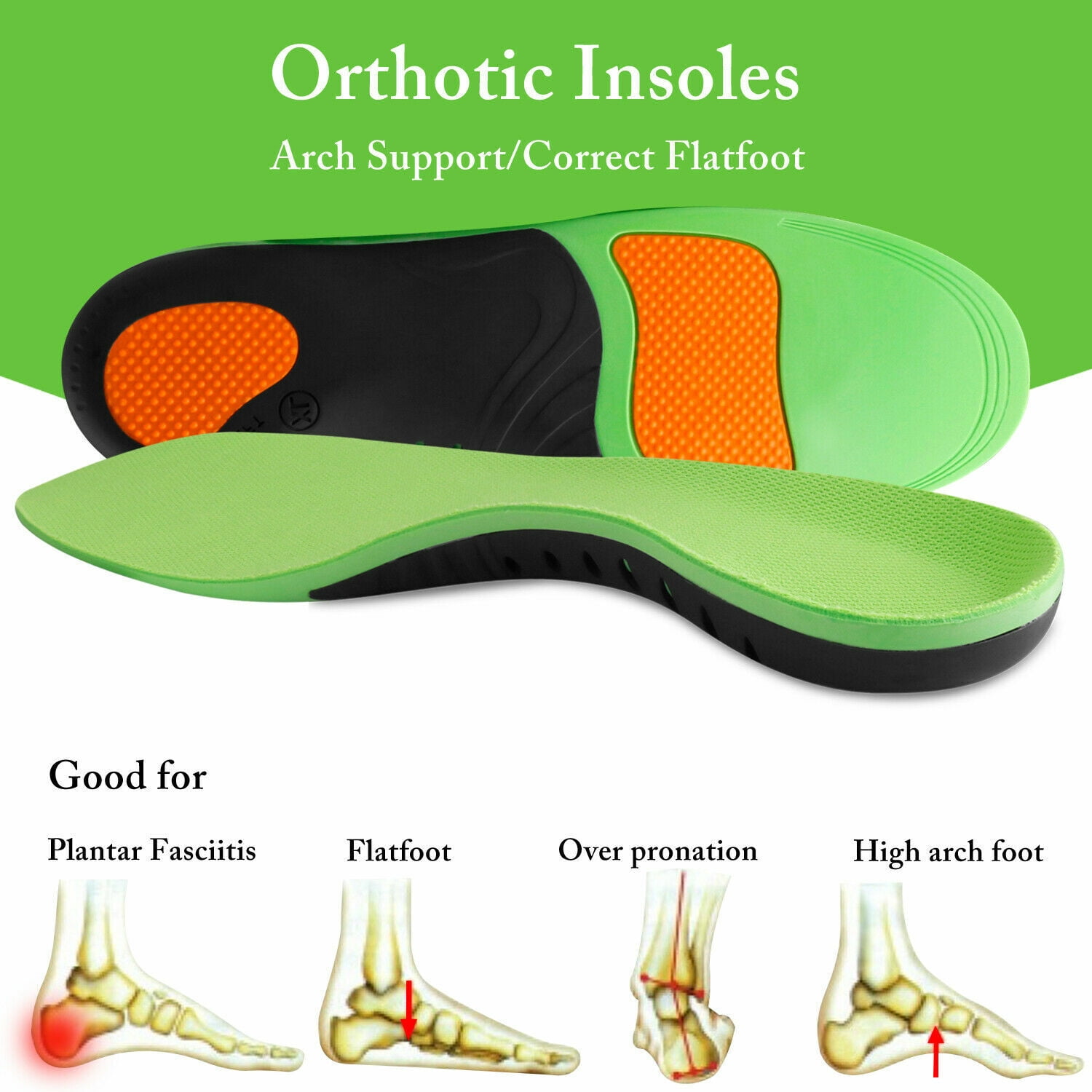 Orthotic Shoe Insoles High Arch Support Inserts for Plantar Fasciitis ...