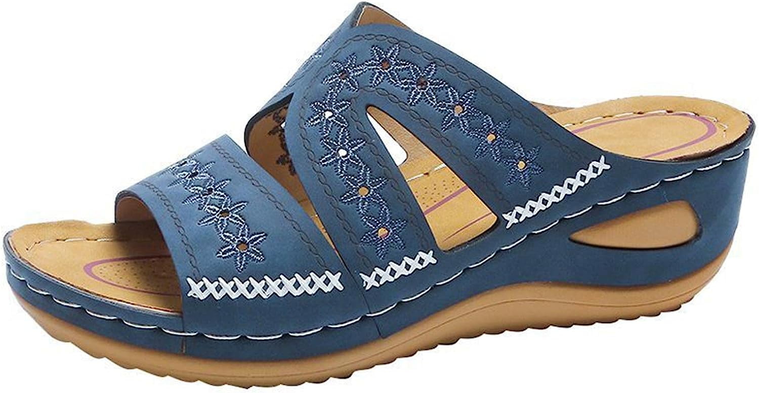 Orthotic Slide Sandals For Women With Arch Support Embroidered Open