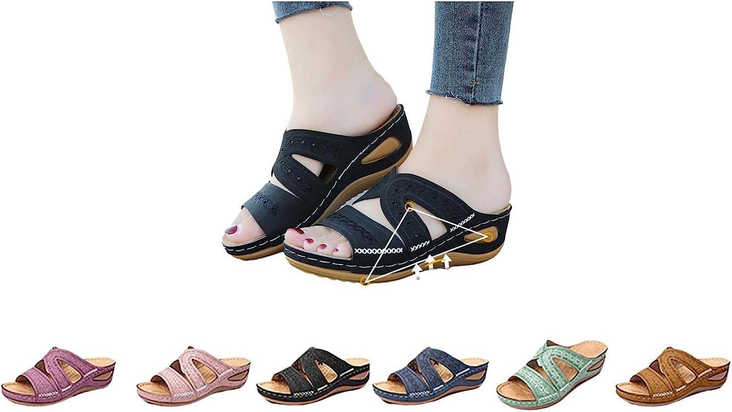 Orthotic Slide Sandals For Women With Arch Support Embroidered Open