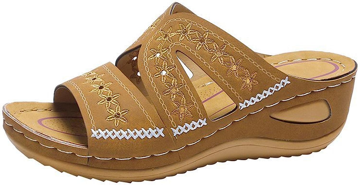 Orthotic Slide Sandals For Women With Arch Support Embroidered Open