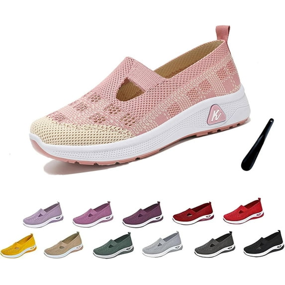 Orthowalkway Womens Shoes, Women's Woven Orthopedic Breathable Soft Shoes Arch Support Slip-On Sneakers, Indoor Outdoor Casual Walking Anti-Skid Sports Shoes