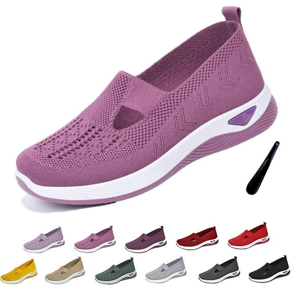 Orthowalkway Womens Shoes, Women's Woven Orthopedic Breathable Soft Shoes Arch Support Slip-On Sneakers, Indoor Outdoor Casual Walking Anti-Skid Sports Shoes