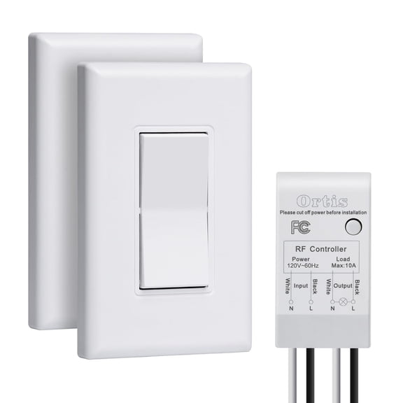 Ortis 300ft RF Range Wireless Wall Switches for Lights, Fans, Battery Included, No Wiring Needed (2 Switches & 1 Receiver Kit)