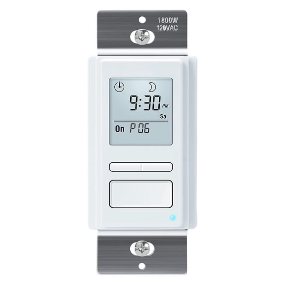 Ortis 7-Day Programmable In-Wall Timer Switch, Sunrise/Sunset & Random Mode, LCD, for Lights/Fans, Neutral Wire Required