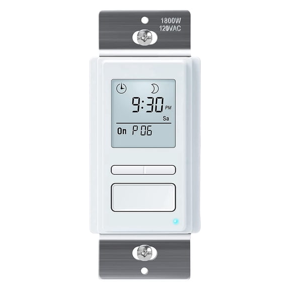 Ortis 7-Day Programmable In-Wall Timer Switch, Sunrise/Sunset & Random Mode, LCD, for Lights/Fans, Neutral Wire Required
