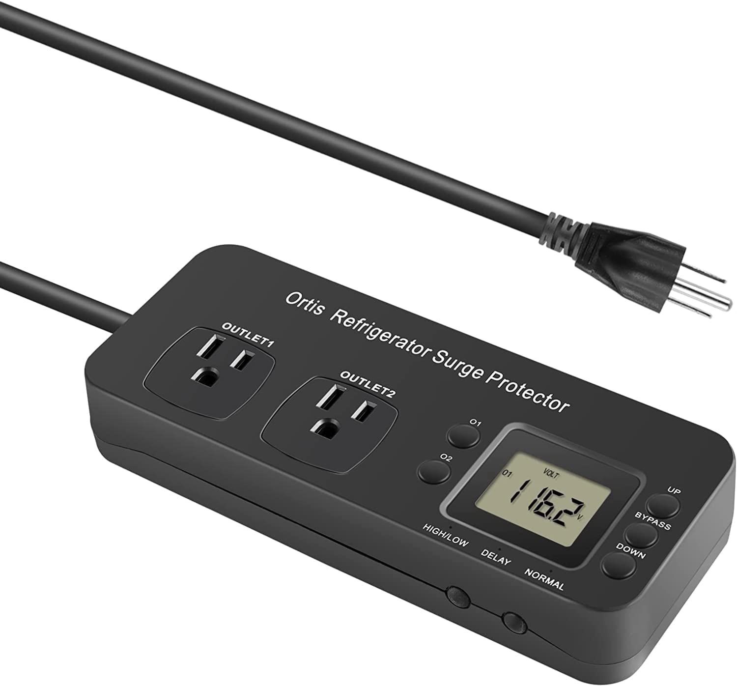Ortis Refrigerator 2-Outlet Surge Protector, Black