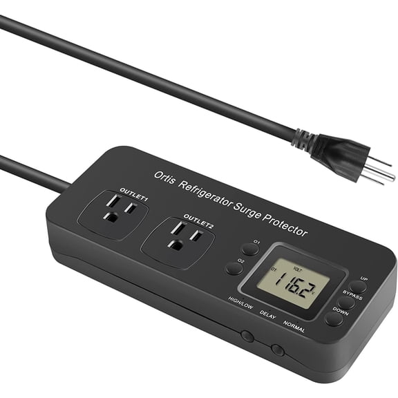 Ortis Refrigerator 2-Outlet Surge Protector, Black