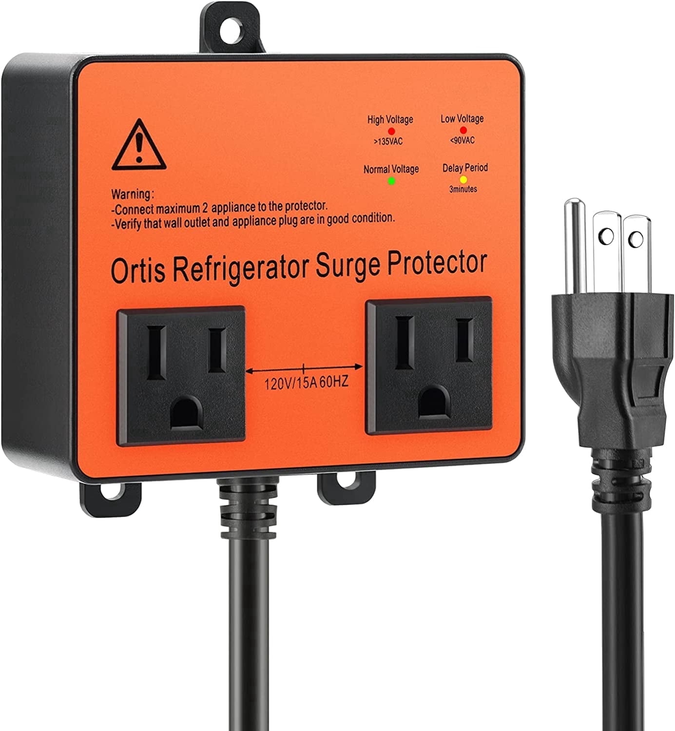 Ortis Refrigerator 2-Outlet Surge Protector, Black
