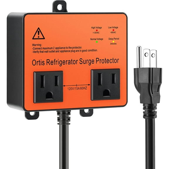 Ortis Refrigerator 2-Outlet Surge Protector, Black