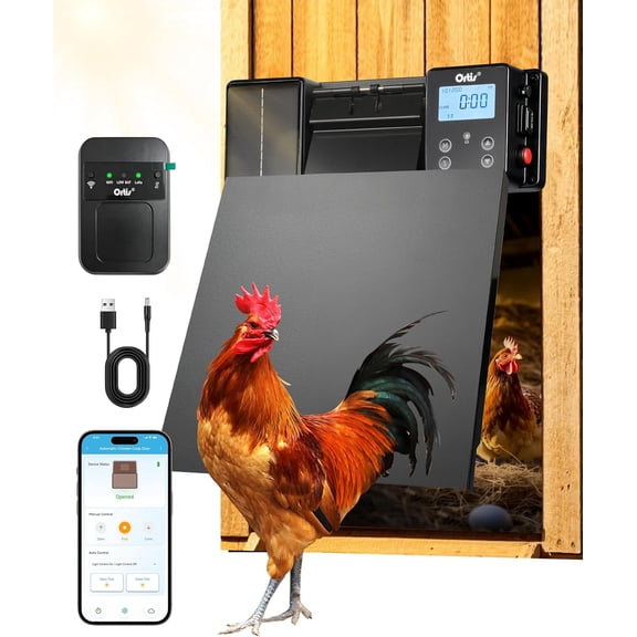 Ortis Solar Powered Wifi Automatic Chicken Coop Door, Patented Anti-Pinch Frameless Design, App & Astronomical Control, IP65 Rated