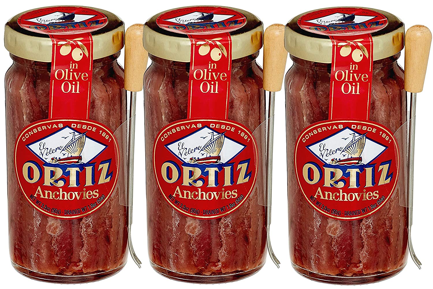 Ortiz Anchovies (Anchoas), 3.5Ounce Jars (Pack of 3)