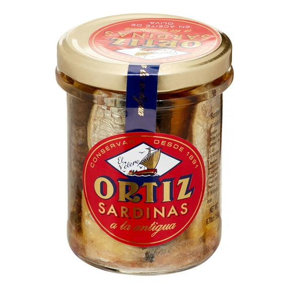 Ortiz Sardines A La Antigua in Olive Oil, Skin On, 6.7 oz Glass Jar