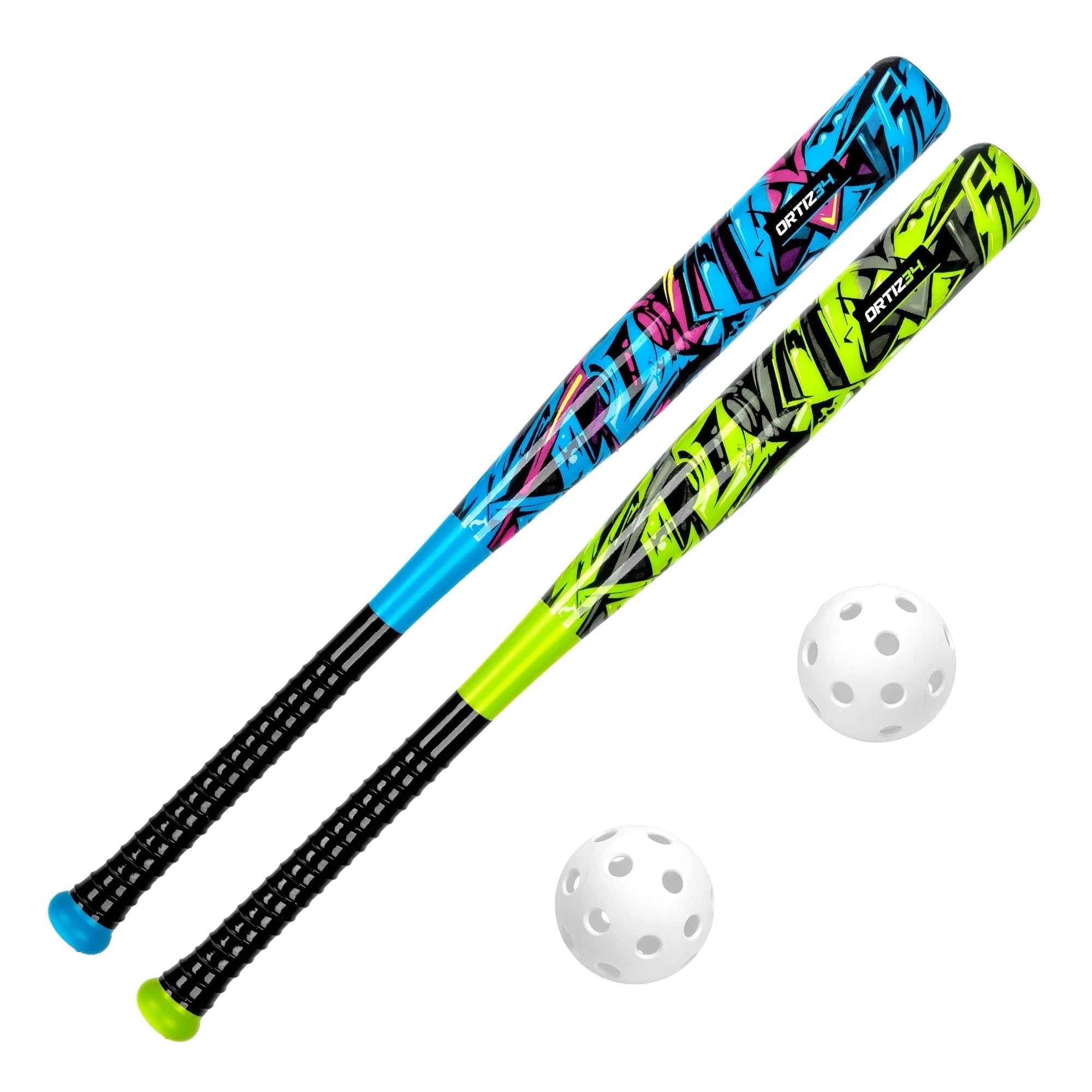 Ortiz34 29" Graffiti Plastic Bat & Ball Set, David Ortiz Backyard Baseball Homerun Set for Youth, Kids, Teens & Adults