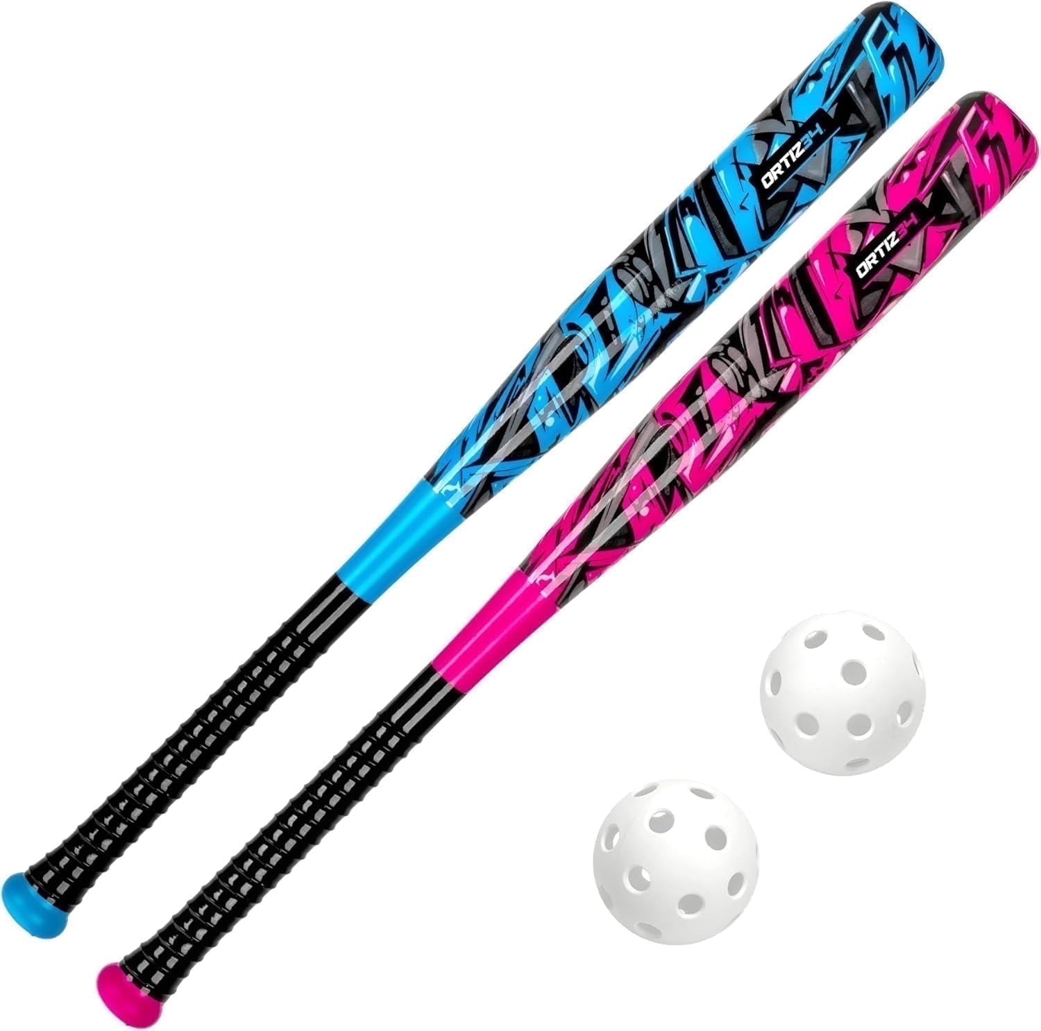 Ortiz34 29" Graffiti Plastic Bat & Ball Set, David Ortiz Backyard Baseball Homerun Set for Youth, Kids, Teens & Adults