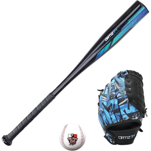 Ortiz34 Youth T-Ball Set, 25" Aluminum Bat (-10 Drop), Foam Core T-Ball, 9" Lightweight Glove, Graffiti Print