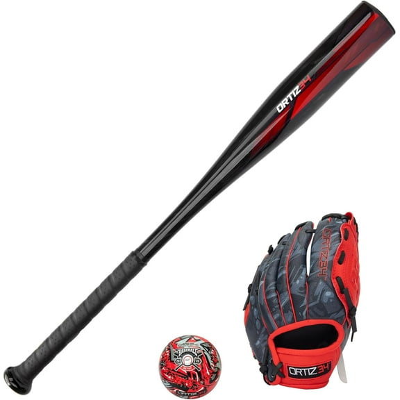 Ortiz34 Youth T-Ball Set, 25" Aluminum Bat (-10 Drop), Foam Core T-Ball, 9" Lightweight Glove, Graffiti Print