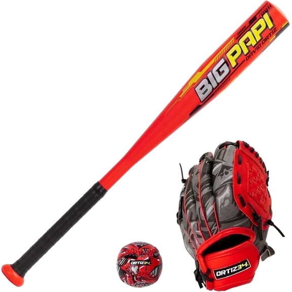 Ortiz34 Youth T-Ball Set, 25" Aluminum Bat (-10 Drop), Foam Core T-Ball, 9" Lightweight Glove, Graffiti Print