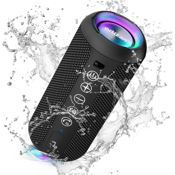 Ortizan Portable Bluetooth Speaker IPX7 Waterproof, 24W Loud Sound, Deep Bass, Bluetooth 5.4, LED Lights, Wireless Stereo Pairing, 30H Playtime, for Home/Outdoor/Party/Beach, Birthday Gift - Black