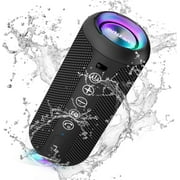 Ortizan Wireless Portable Speaker,IPX7 Waterproof Bluetooth Speaker, 24W Loud Stereo Sound, Bassboom Technology, TWS Pairing, Built-in Mic, 30H Playtime with Lights for Home Outdoor - Black
