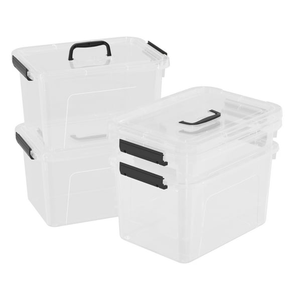 Ortodayes 18 L Plastic Lidded Storage Bin, Clear Latching Box with Handle, 4 Packs